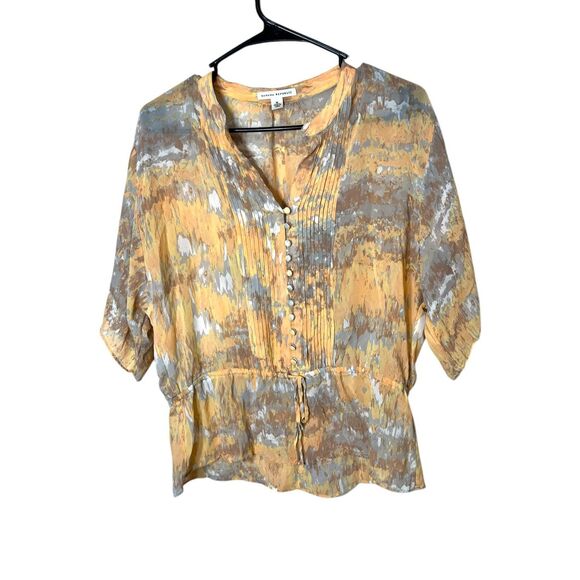Banana Republic 100% silk pleated detail button front short sleeve Sz M - Picture 1 of 8